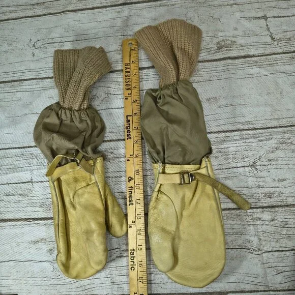 Vintage 1951 US Army Gunners Gloves Mittens Trigger Finger Leather Korean War